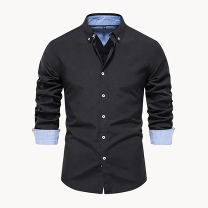 Button-down overhemd voor heren met contrasterende manchetten - zwart