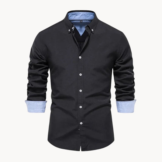 Button-down overhemd voor heren met contrasterende manchetten - zwart