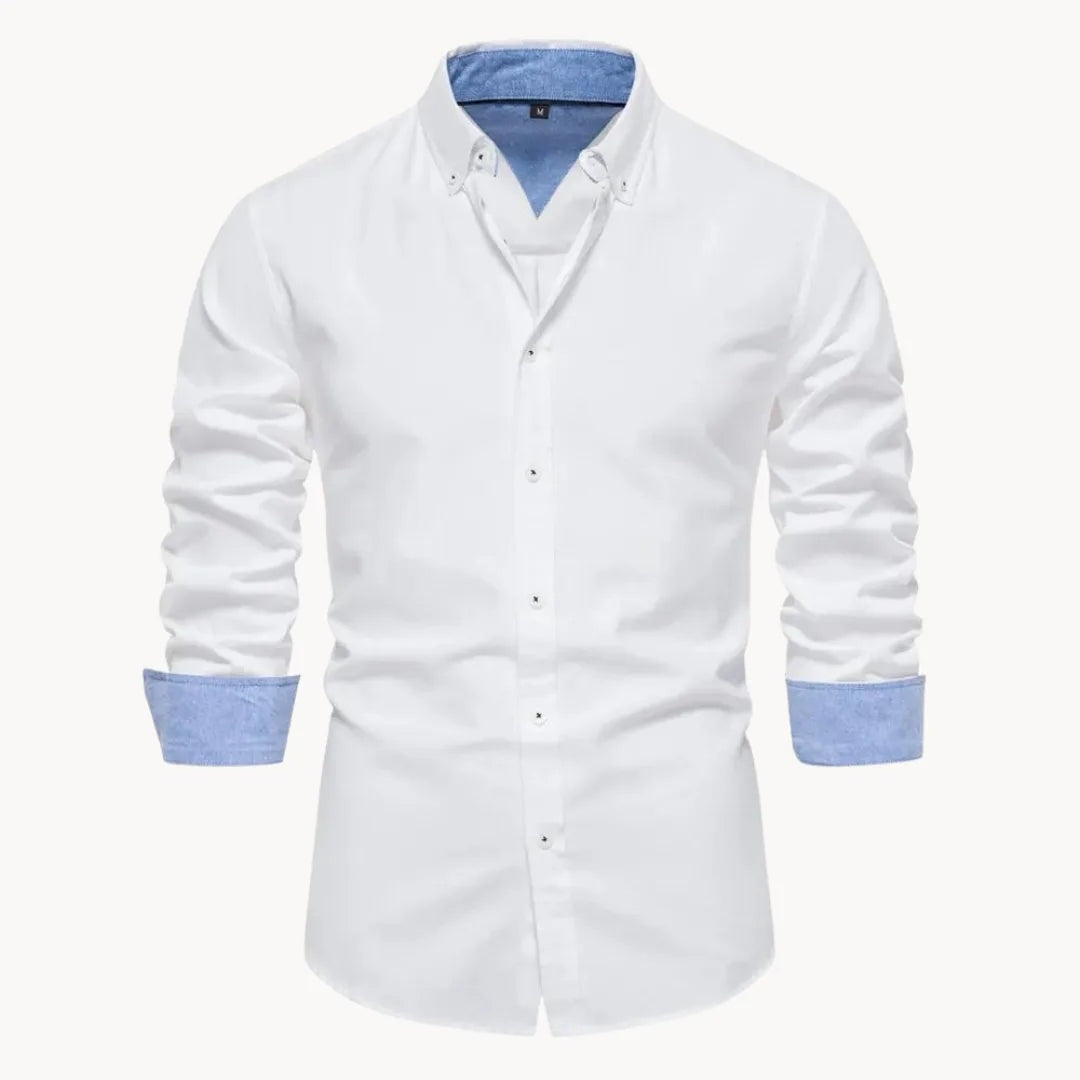 Button-down overhemd voor heren met contrasterende manchetten - wit
