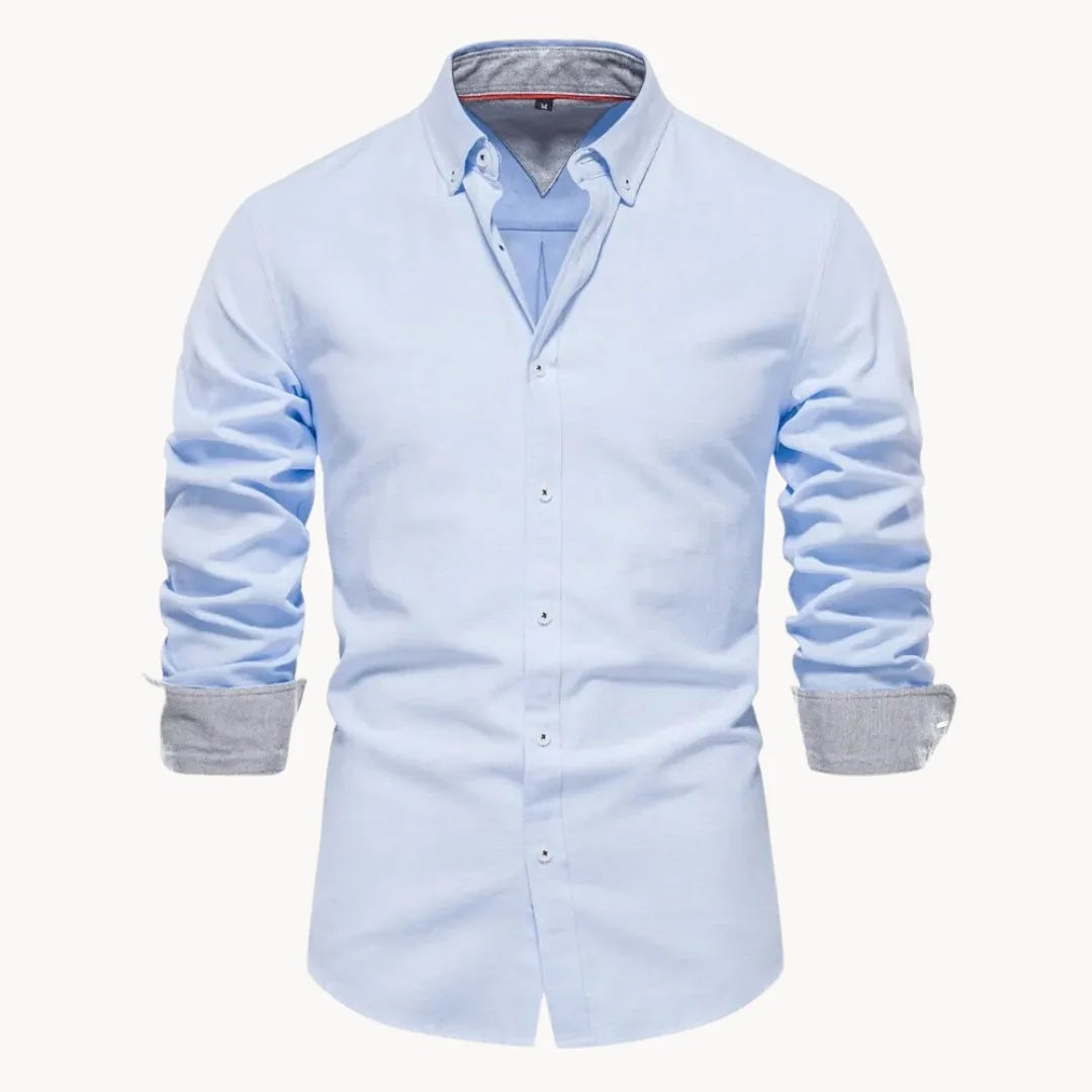 Button-down overhemd voor heren met contrasterende manchetten - lichtblauw