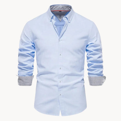 Button-down overhemd voor heren met contrasterende manchetten - lichtblauw