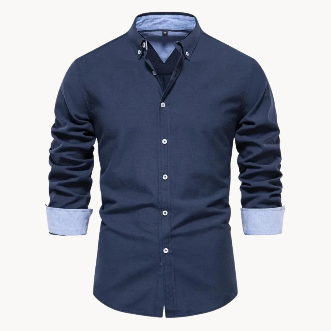 Button-down overhemd voor heren met contrasterende manchetten - marineblauw