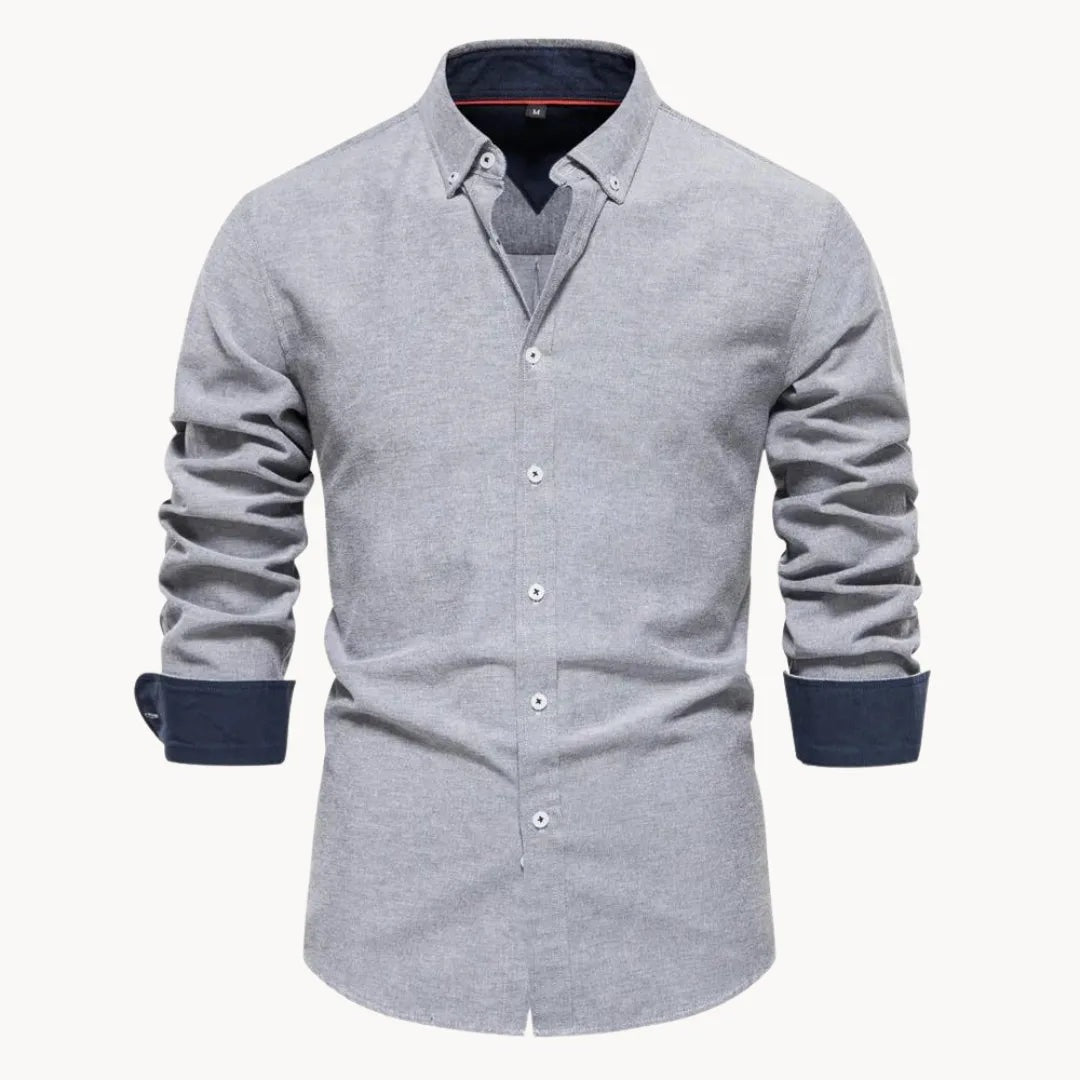 Button-down overhemd voor heren met contrasterende manchetten - grijs