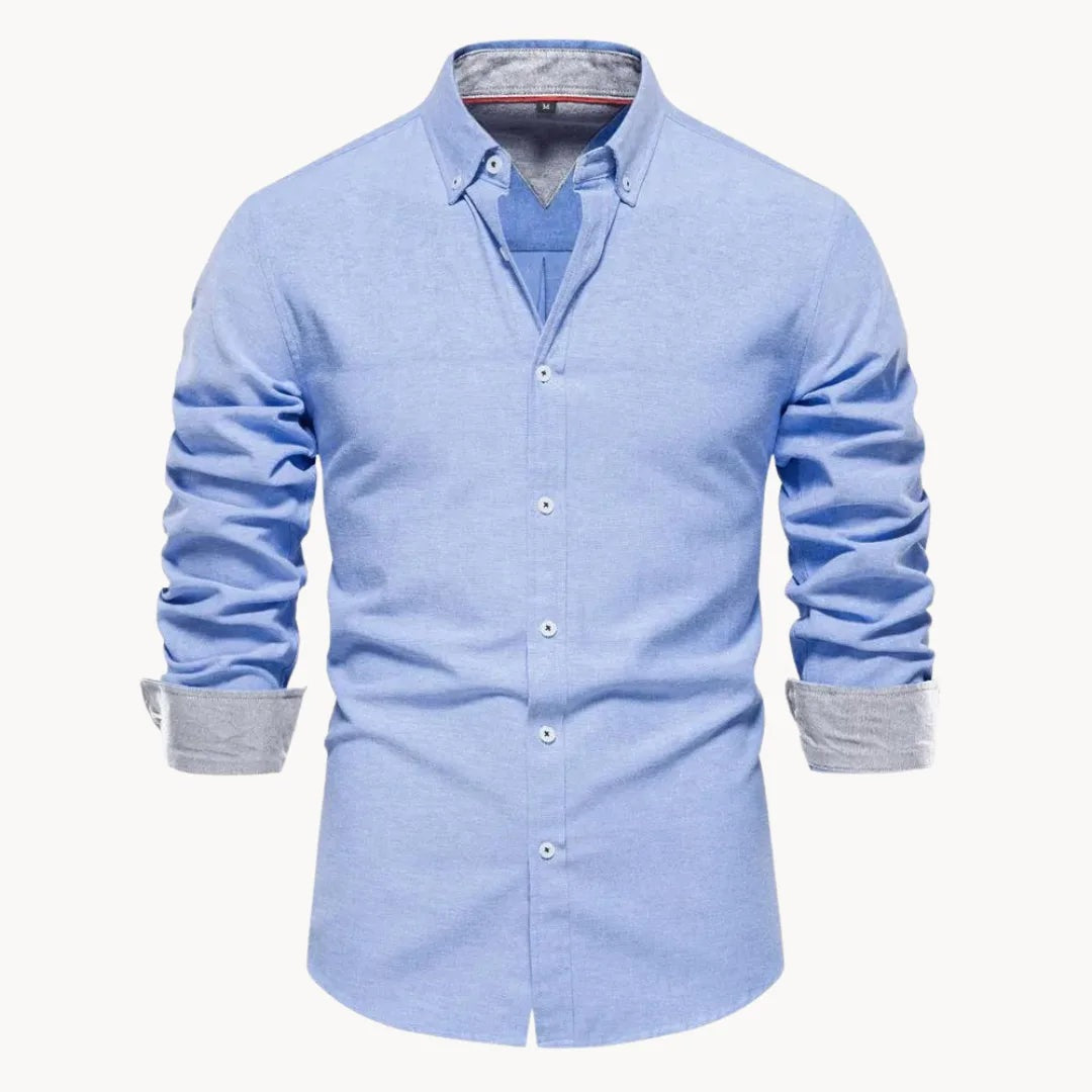 Button-down overhemd voor heren met contrasterende manchetten - blauw