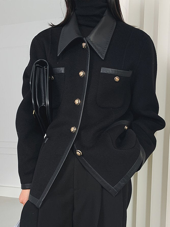 Zwart jack dames met leerlook bies en goudkleurige knopen