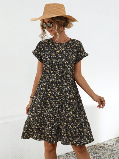 Jurk dames met bloemenprint en stroken - detailfoto