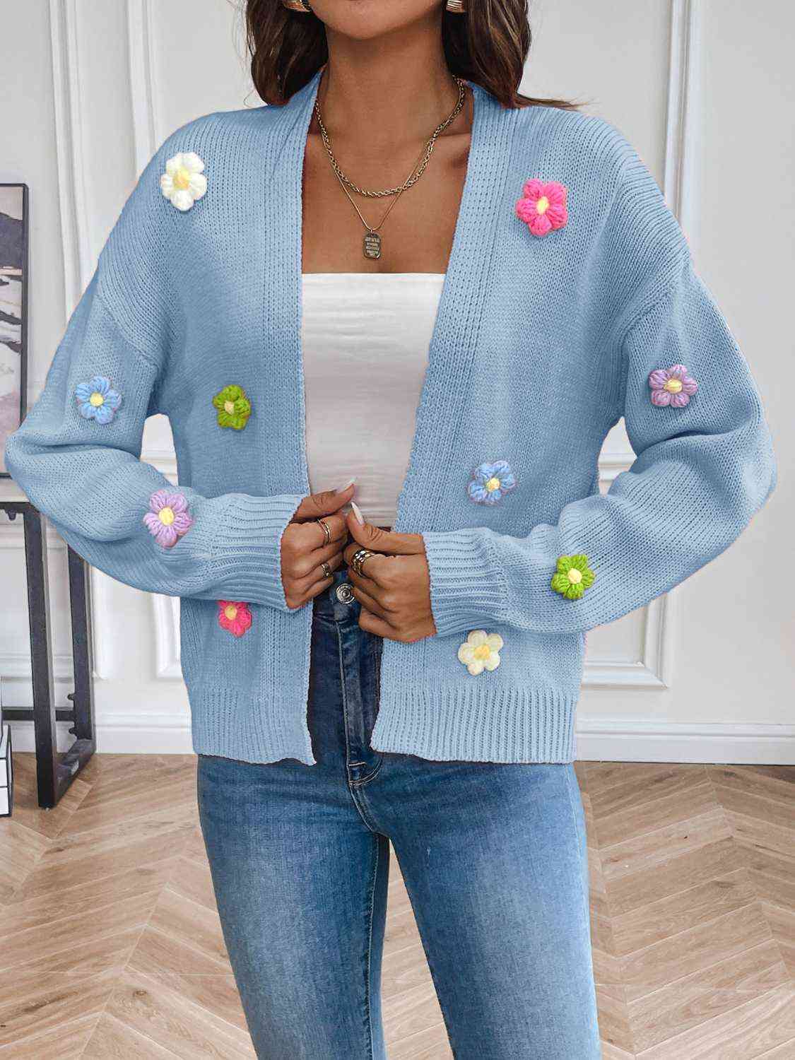 Vest dames met gehaakte bloemen - detailfoto