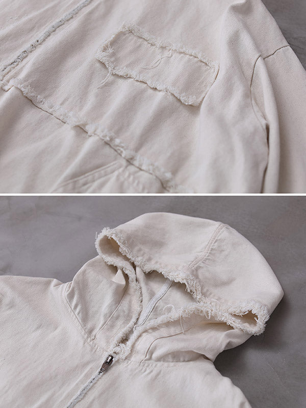 Oversized jack dames van gewassen katoen met capuchon en rafelnaden