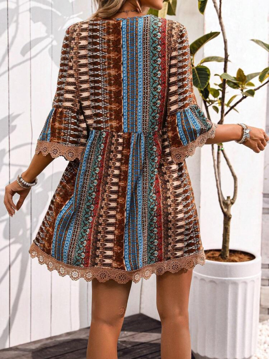 Jurk dames met kantrand en boho print - detailfoto