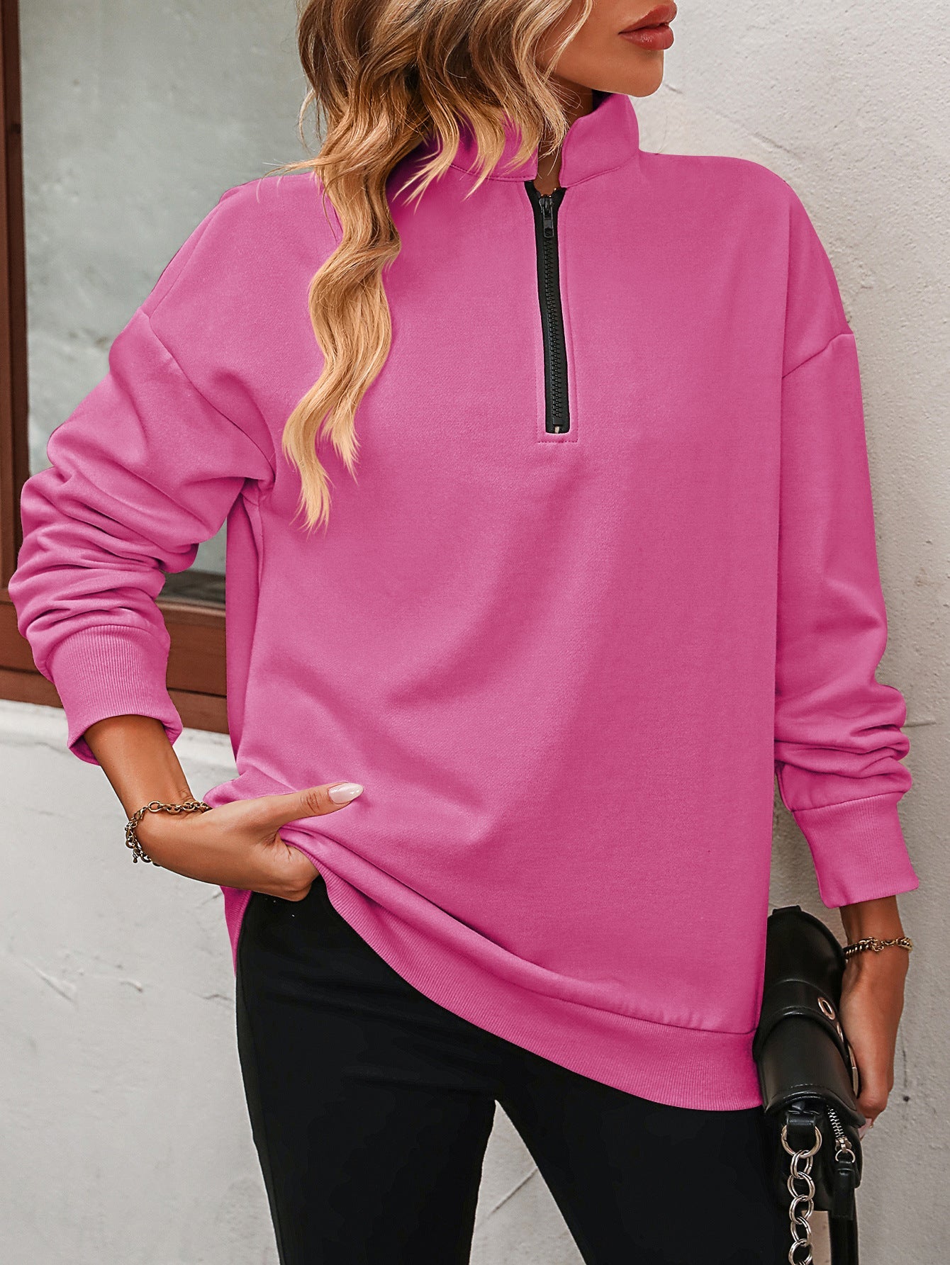 Sweater dames met halve rits - detailfoto