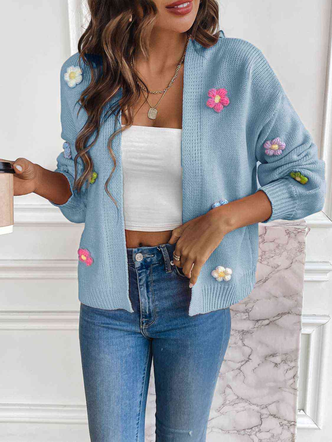 Vest dames met gehaakte bloemen in Lichtblauw