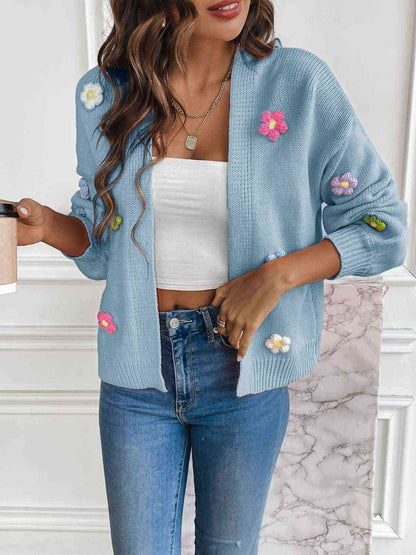Vest dames met gehaakte bloemen in Lichtblauw