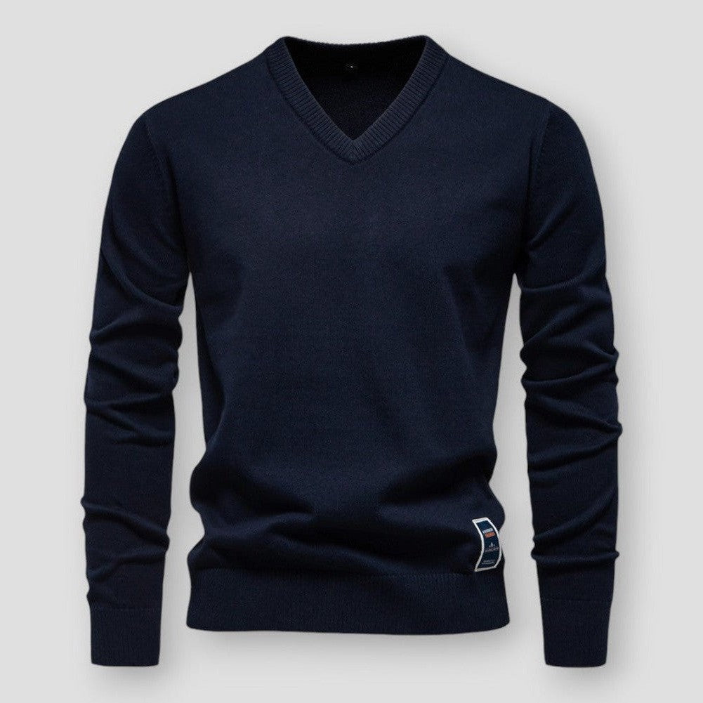 Fijngebreide herentrui met V-hals in Marineblauw