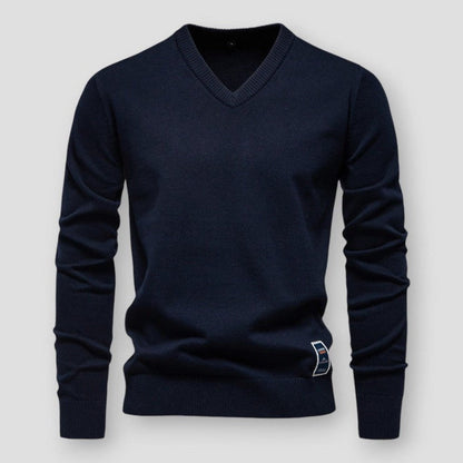 Fijngebreide herentrui met V-hals in Marineblauw