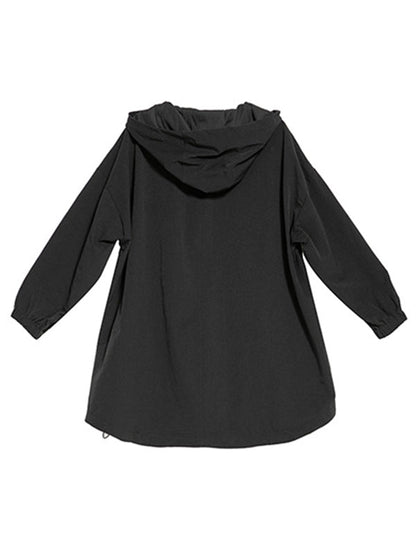 Oversized zwart damesjack met diagonale rits en capuchon