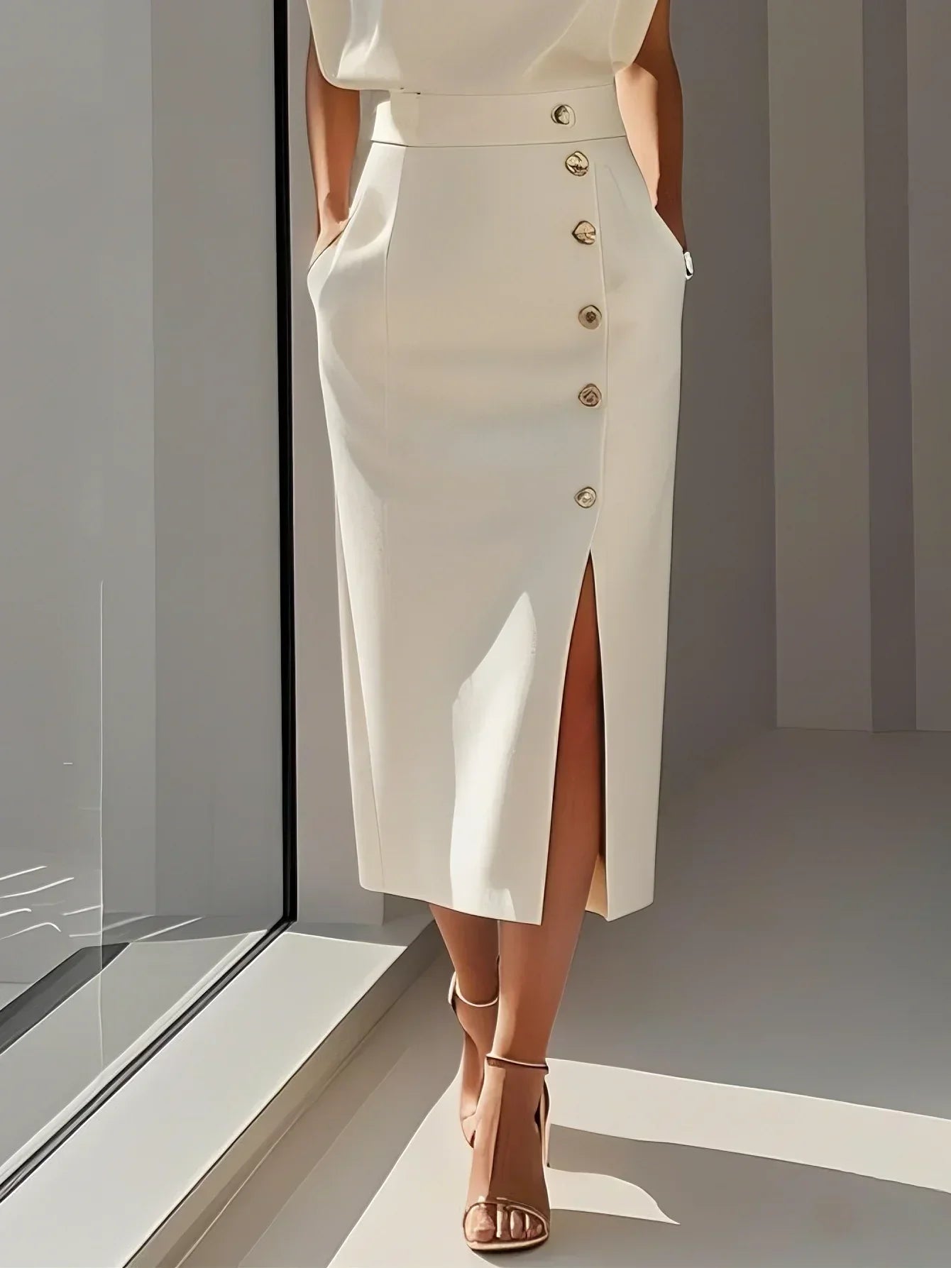 Midi jurk dames detailfoto knopenrij - subtiel elegante finishing touch