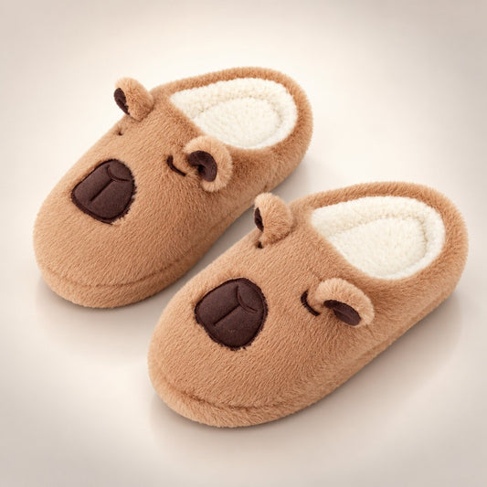 Capibara pantoffels voor dames met oortjes en pluche voering