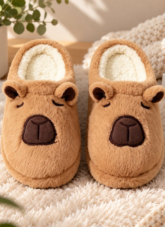 Capibara pantoffels voor dames met oortjes en pluche voering - beeld 2