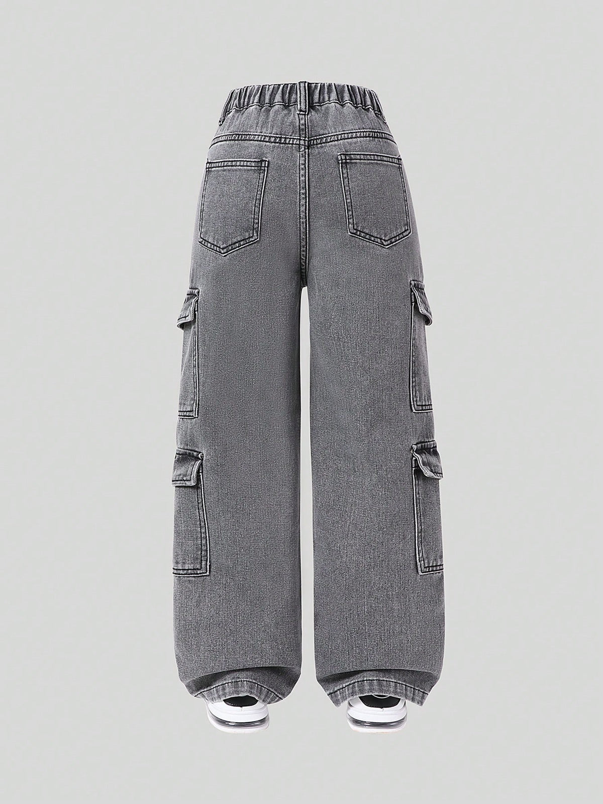 Cargo jeans voor meisjes van katoen met grote zijzakken en rechte pijp - grijs