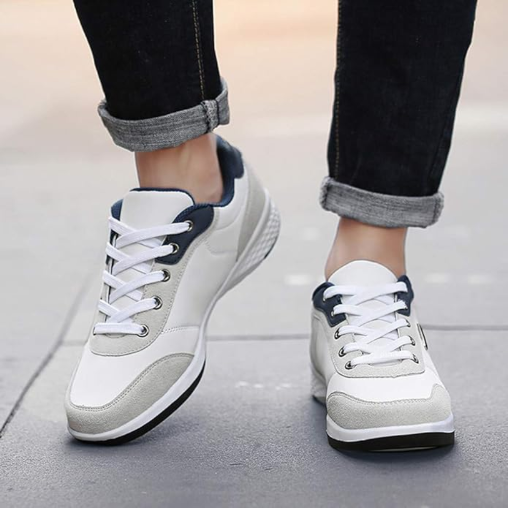 Casual herensneakers in leerlook met contrasterend hielstuk