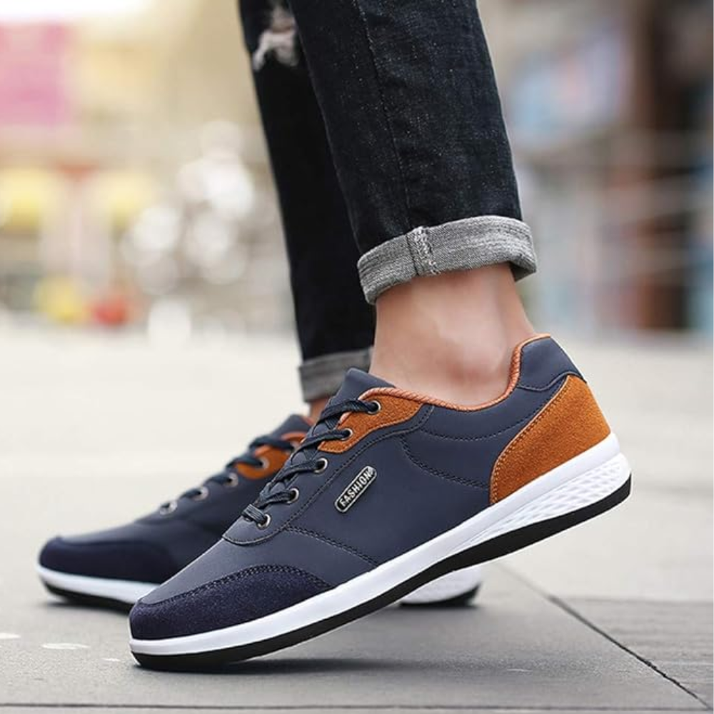 Casual herensneakers in leerlook met contrasterend hielstuk