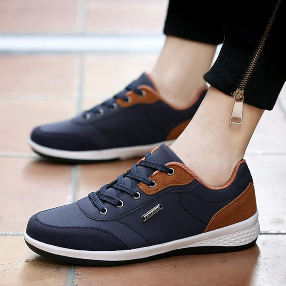 Casual herensneakers in leerlook met contrasterend hielstuk