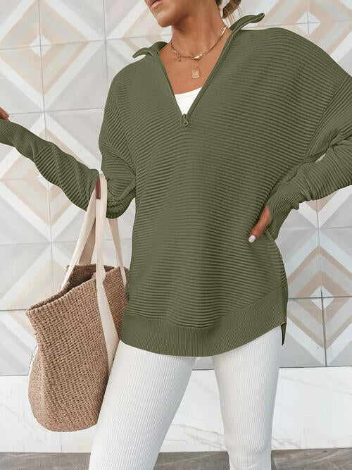 Halfzip trui dames in ribbreisel - detailfoto