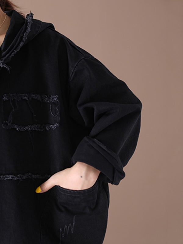 Oversized jack dames van gewassen katoen met capuchon en rafelnaden