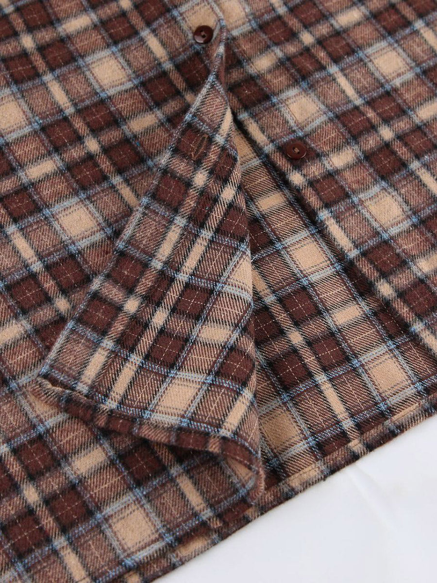 Oversized bruin geruit overshirt met contrastkraag en borstzakken