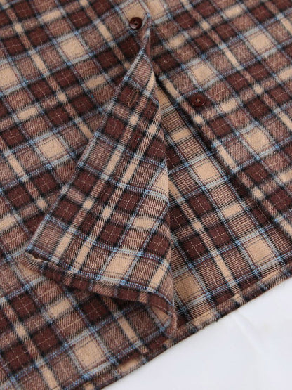 Oversized bruin geruit overshirt met contrastkraag en borstzakken