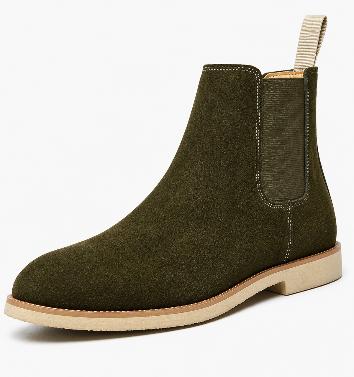 Chelsea boots heren in suède look met elastische zijstukken - olijfgroen