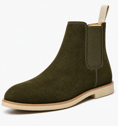 Chelsea boots heren in suède look met elastische zijstukken - olijfgroen