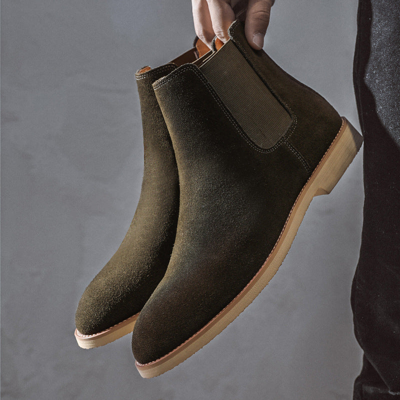 Chelsea boots heren in suède look met elastische zijstukken