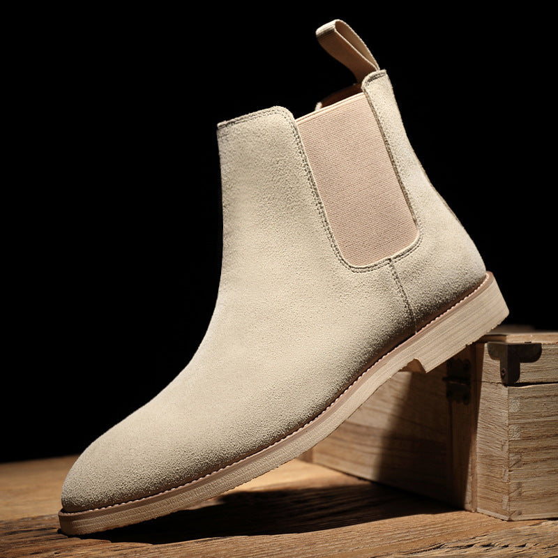 Chelsea boots heren in suède look met elastische zijstukken