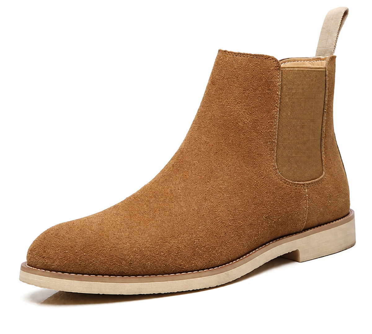 Chelsea boots heren in suède look met elastische zijstukken - cognac