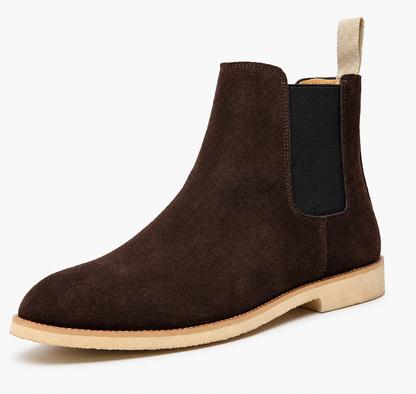 Chelsea boots heren in suède look met elastische zijstukken - donkerbruin