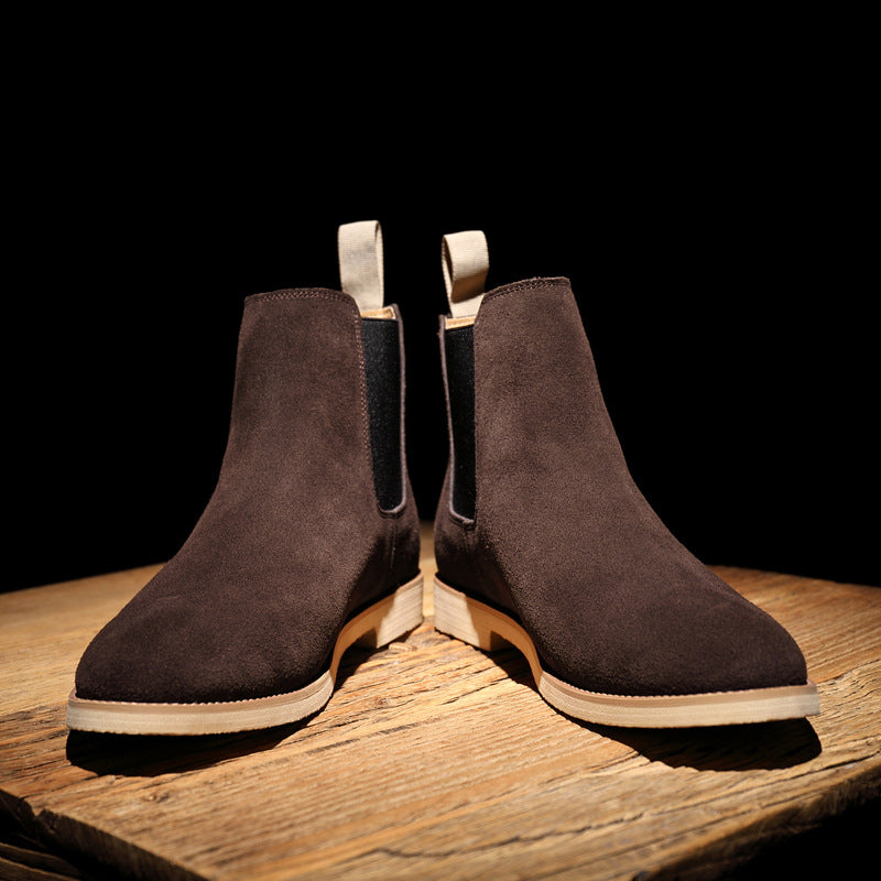 Chelsea boots heren in suède look met elastische zijstukken