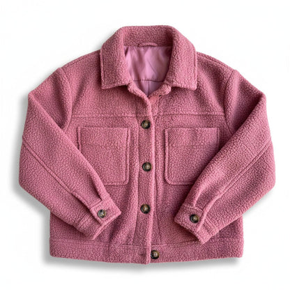 Teddy overshirt dames met overhemdkraag, knopen en klepzakken