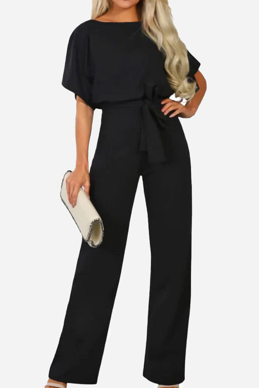 Dames Jumpsuit met Wijde Pijpen - Zwart - 95% Polyester 5% Spandex