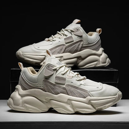 Chunky herensneakers met mesh, panelen in leerlook en suède look en dikke gelaagde zool - beeld 2