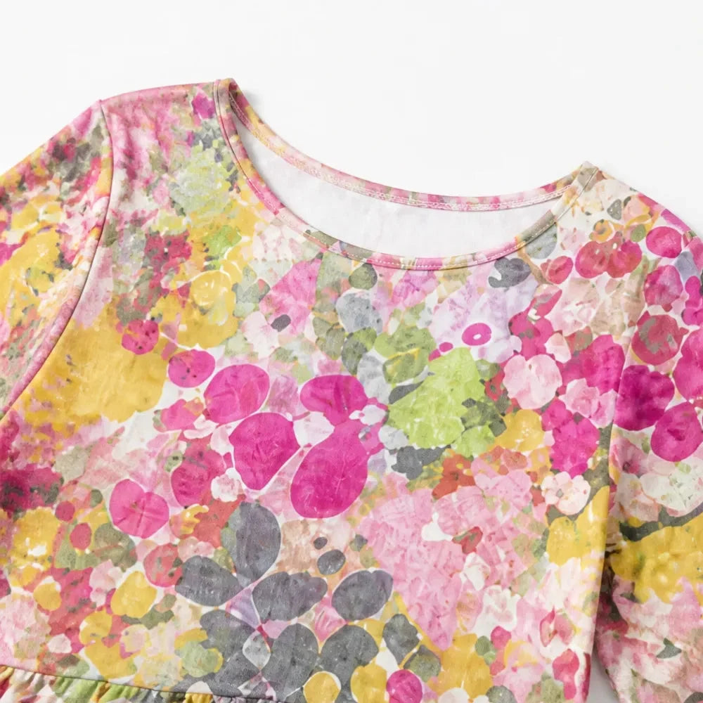 Losse midi-jurk dames met bloemenprint - detailfoto