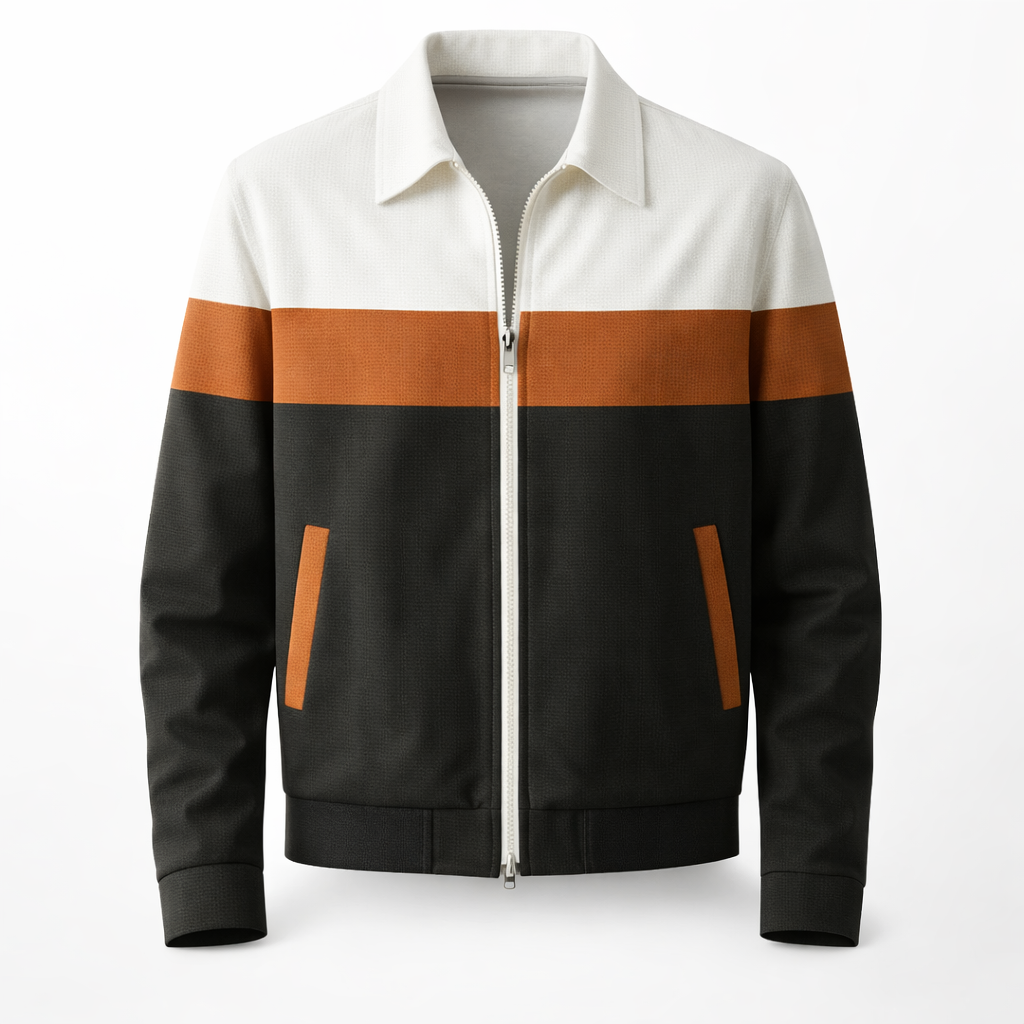 Colourblock herenjack in suède look met puntkraag en rits - camel