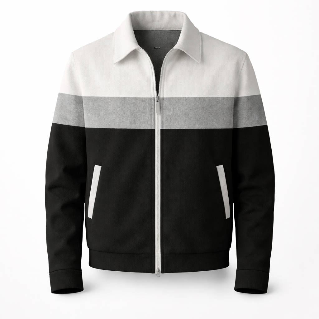 Colourblock herenjack in suède look met puntkraag en rits - grijs