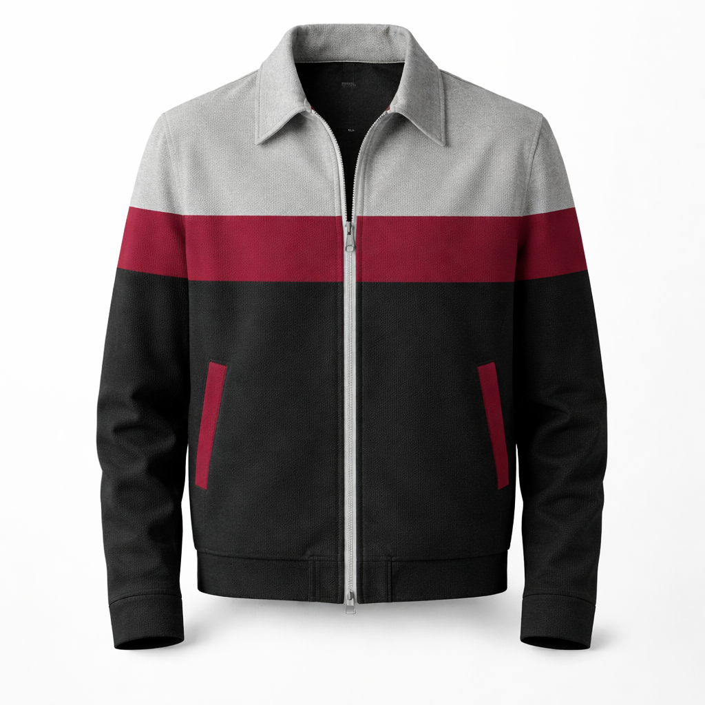 Colourblock herenjack in suède look met puntkraag en rits - rood