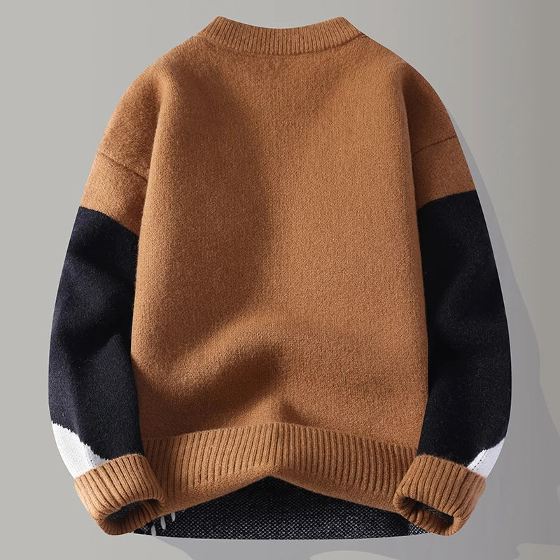 Colourblock herentrui met ronde hals en zigzagsteek in contrastkleur