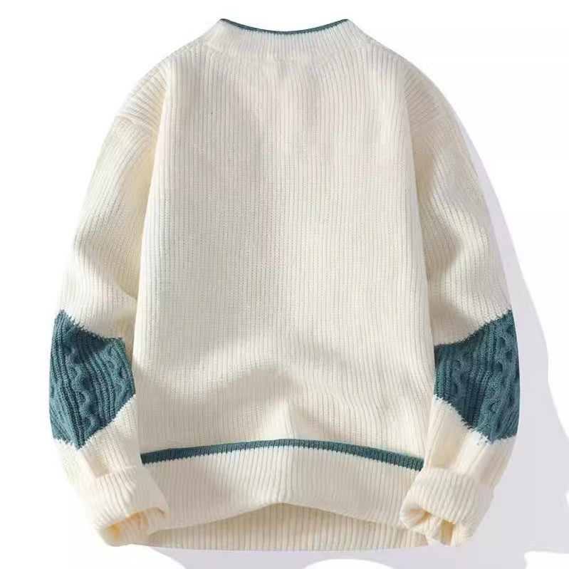 Colourblock herentrui met streepvlak en kabelsteek op de mouwen