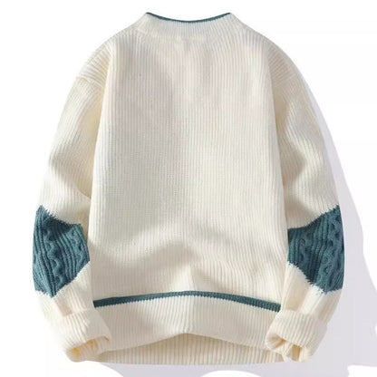 Colourblock herentrui met streepvlak en kabelsteek op de mouwen