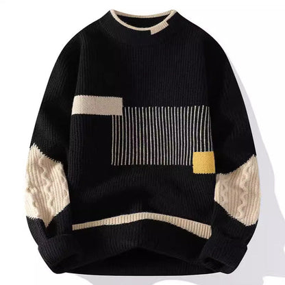 Colourblock herentrui met streepvlak en kabelsteek op de mouwen - zwart
