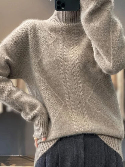 Coltrui voor dames met kabelmotief en geribde boorden - taupe