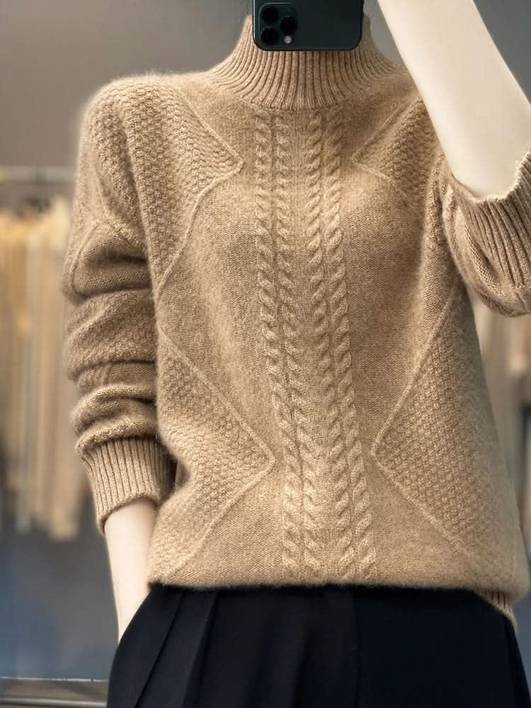 Coltrui voor dames met kabelmotief en geribde boorden - camel